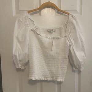 NWT loft white ruched fitted off the shoulder balloon sleeve top